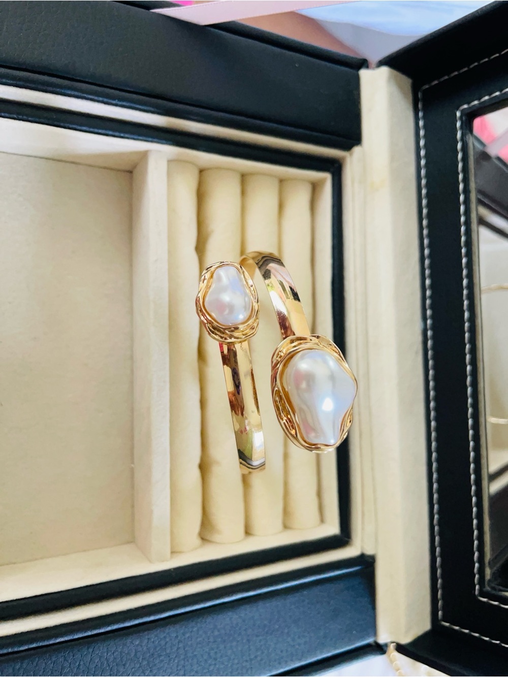 Gold Pearl Cuff Bracelet - Elegant White Pearl Accent